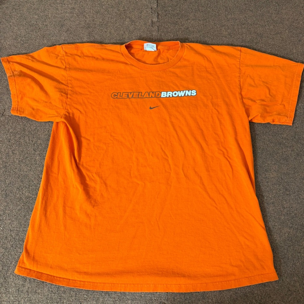 Vintage Nike Cleveland Browns T-Shirt Mens XL Orange NFL Football Helmet Graphic